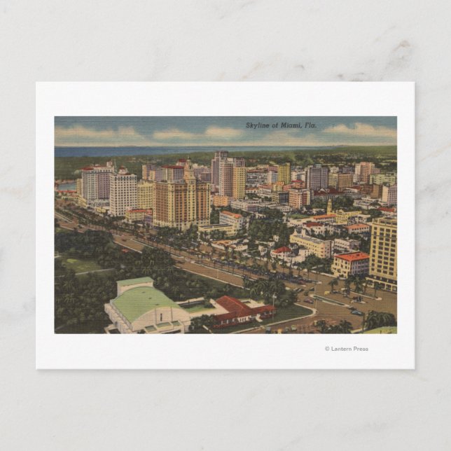 Carte Postale Miami, Floride - Vue aérienne du centre-ville (Devant)