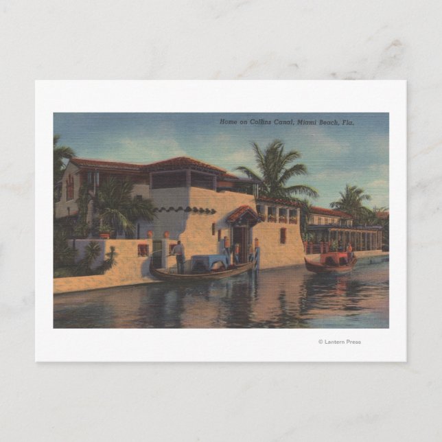 Carte Postale Miami, Floride - Vue de la maison sur Collins Cana (Devant)