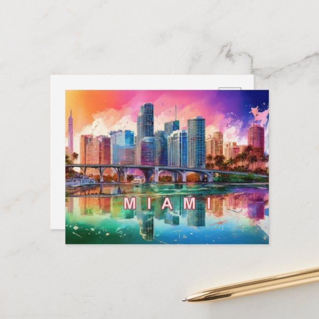 Carte Postale Miami La Magique Ville (Devant/Arrière en situation)