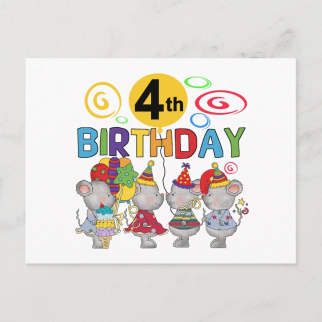 Carte Postale Mice 4th Birthday T-shirts et cadeaux (Devant)