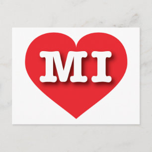 Carte Postale MIchigan Red Heart - J'aime MI