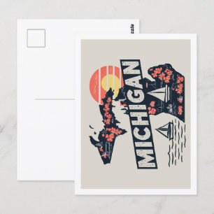 Carte Postale Michigan Retro Voyage Design Icone États-Unis