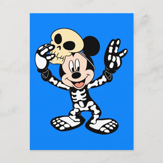Carte Postale Mickey en costume de squelette d'Halloween (Devant)
