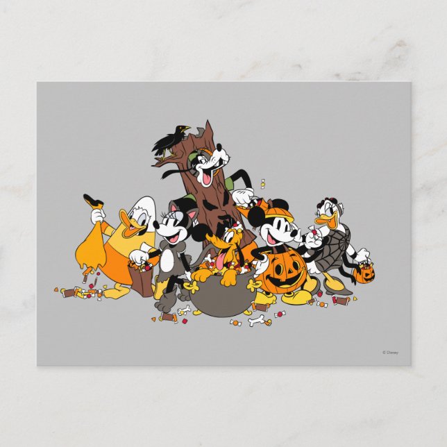 Carte Postale Mickey et amis déguisés pour Halloween (Devant)