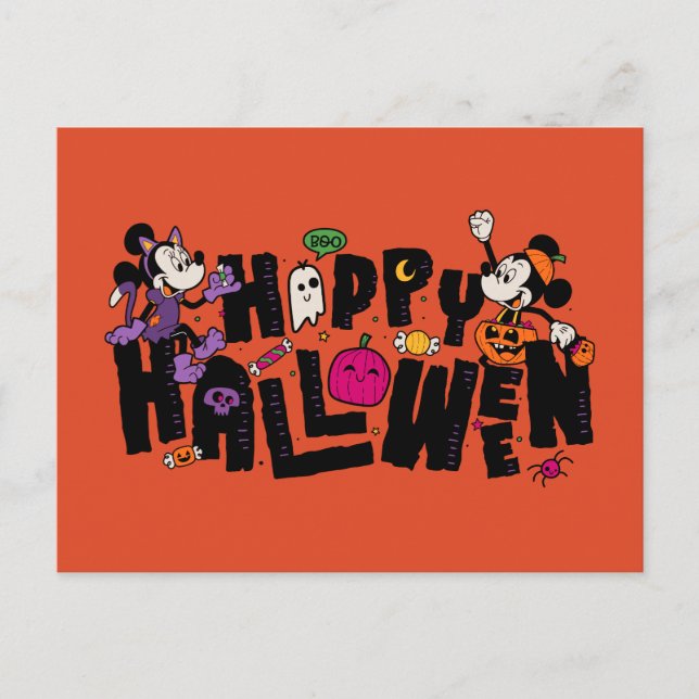 Carte Postale Mickey et Minnie - Bonne Halloween (Devant)