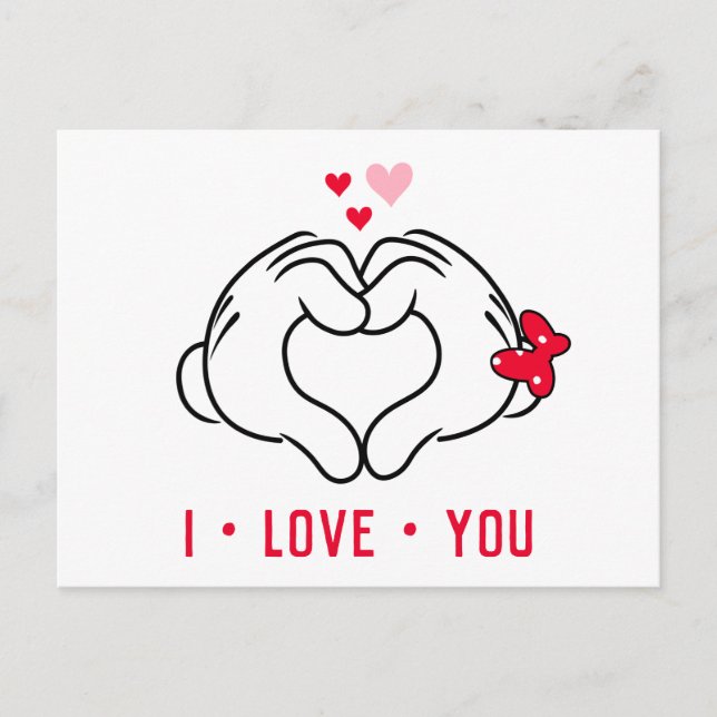 Carte Postale Mickey et Minnie faire le coeur signe avec les mai (Devant)