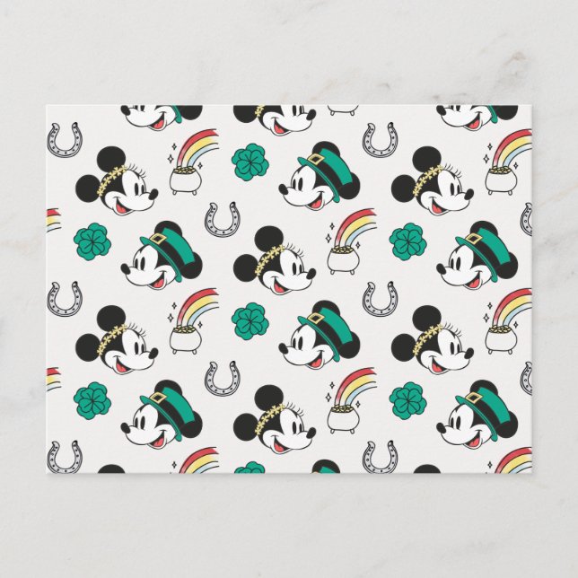 Carte Postale Mickey et Minnie | Motif de la Saint-Patrick (Devant)