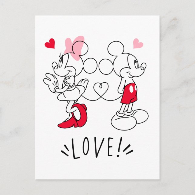 Carte Postale Mickey et Minnie | Saint Valentin Amour (Devant)
