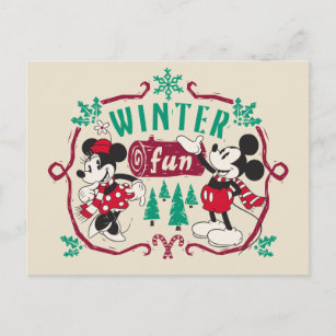 Carte Postale Mickey et Minnie vintages   Hiver Fun