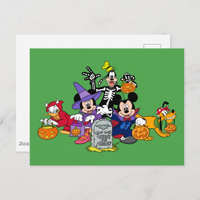 Carte Postale Mickey Halloween amusant avec les amis (Devant / Derrière)