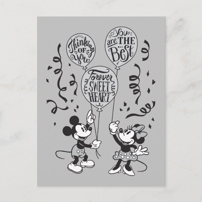 Carte Postale Mickey & Minnie Retro - Pensez à vous (Devant)