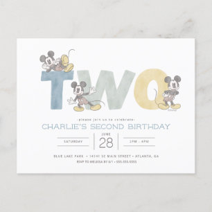Carte Postale Mickey Mouse aquarelle 2e invitation anniversaire