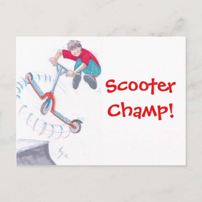 Carte Postale micro scooter microscooter tour dessin animé (Devant)