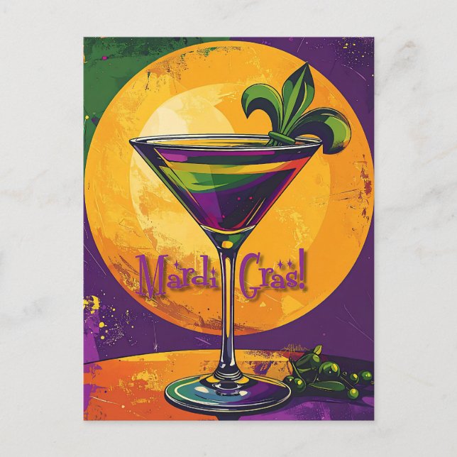 Carte Postale Mid Century Mardi Gras Sunset Fleur De Lis Martini (Devant)