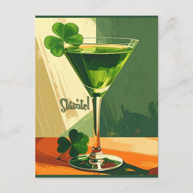 Carte Postale Mid Century Modern Shamrock Martini Sláinte!  (Devant)