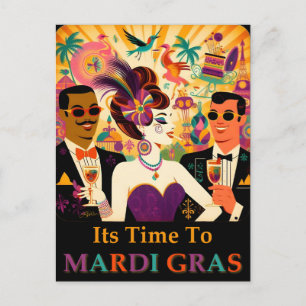 Carte Postale Mid Century Retro 60s Mardi Gras Cocktail Party