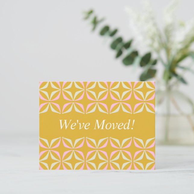 Carte Postale Mid Mod Géométrique Jaune Rose Nouvelle Adresse No (Debout devant)
