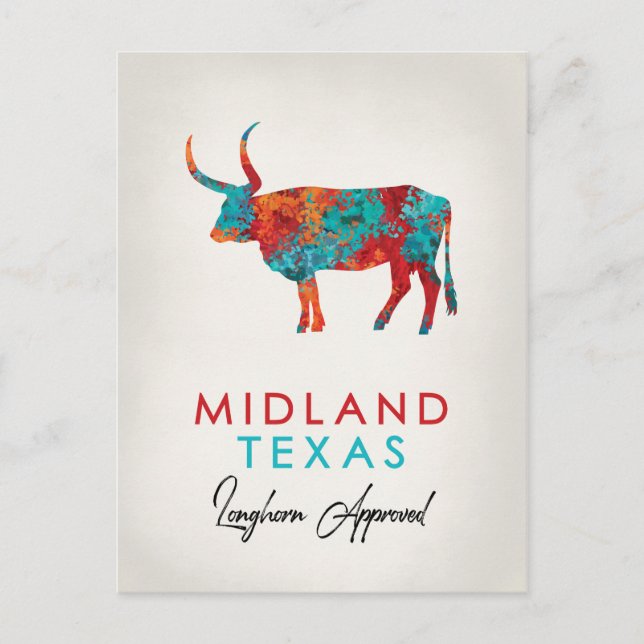 Carte Postale Midland Texas Colorful Longhorn (Devant)