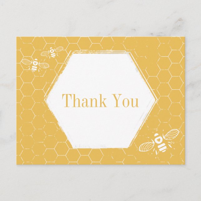 Carte Postale Miel Abeille jaune Motif blanc Merci (Devant)