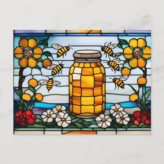 Carte Postale Miel et poirier de miel en verre de peau (Devant)