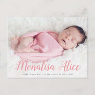 Carte Postale mignon bébé style script photo faire-part de naiss