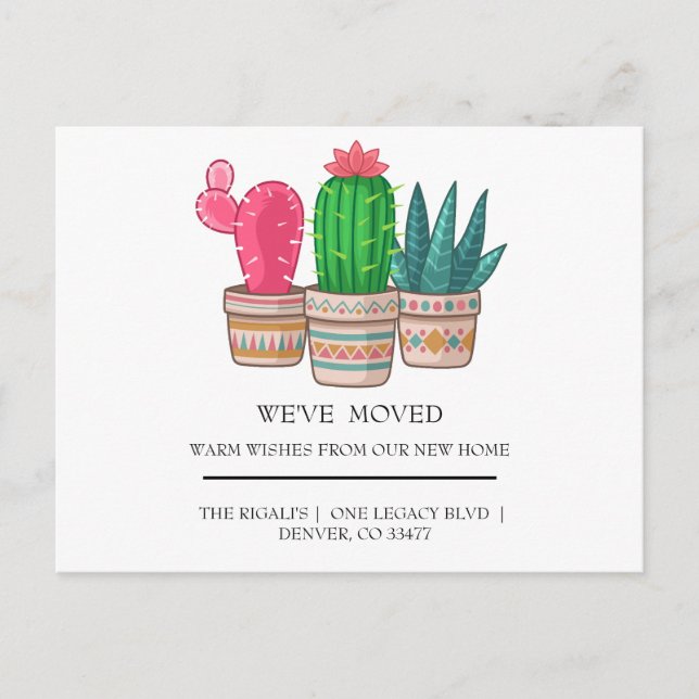 Carte Postale mignon Cactus déménagement à la maison (Devant)