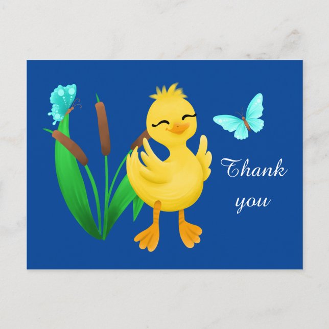 Carte Postale mignon canard et papillon merci (Devant)