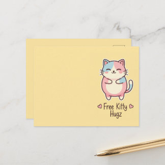 Carte Postale Mignon Chat Kawaii Gratuit Câlins Pastel 