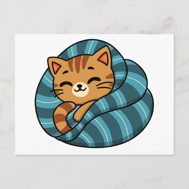 Carte Postale Mignon Chat Orange Endormi Sous Couverture Design  (Devant)