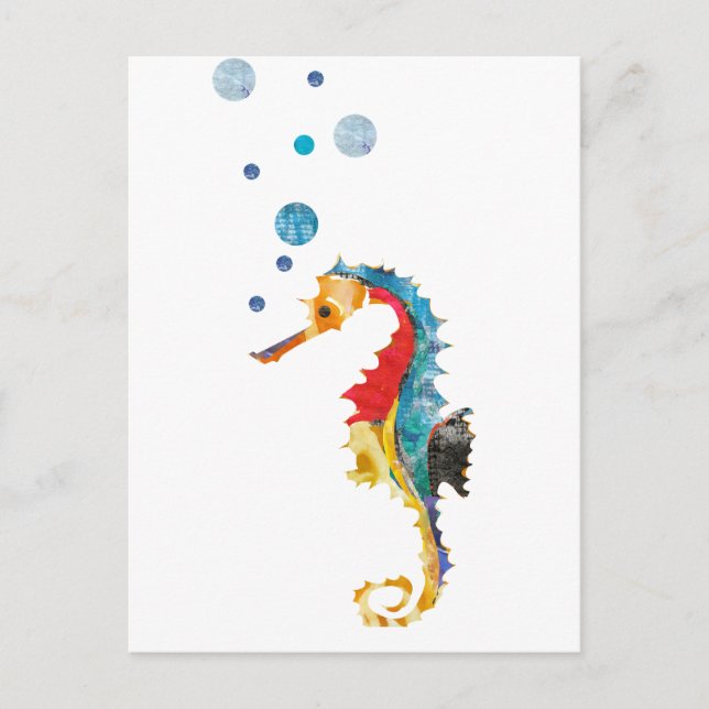 Carte Postale Mignon CHEVAL MARIN aquarelle cheval marin Animal  (Devant)