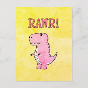 Carte Postale Mignon et colère Rose dessin animé T-Rex papier vi