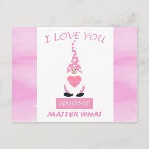Carte Postale Mignon Funny Rose Saint-Valentin Gnome Cœur