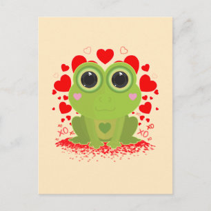 Carte Postale Mignon Grenouille Kawaii Avec des Cœurs sur un Jau