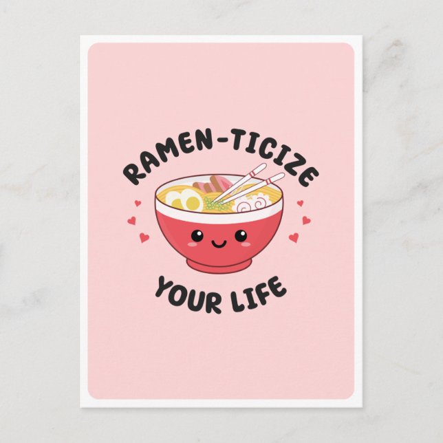 Carte Postale Mignon Kawaii Ramen Nourriture Asiatique Jeu de Mo (Devant)