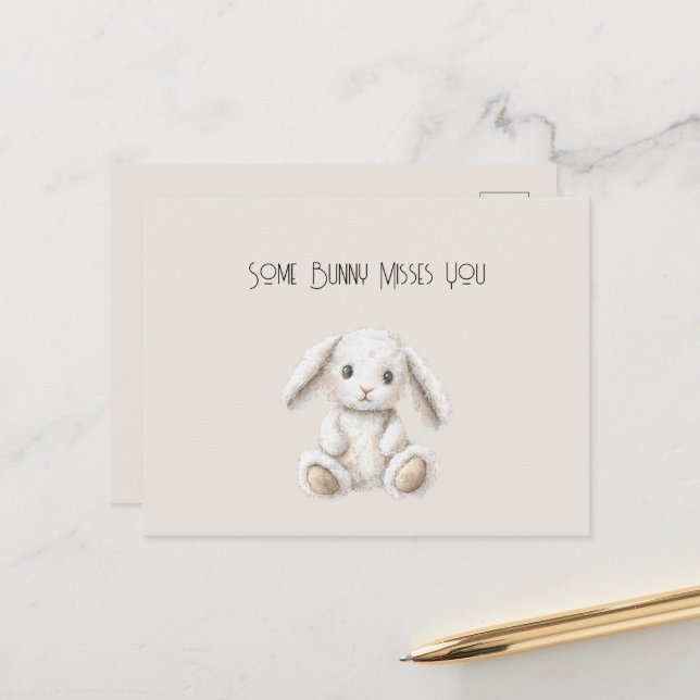 Carte Postale Mignon Lapin Blanc Crème Douce Vous Manque (Devant/Arrière en situation)