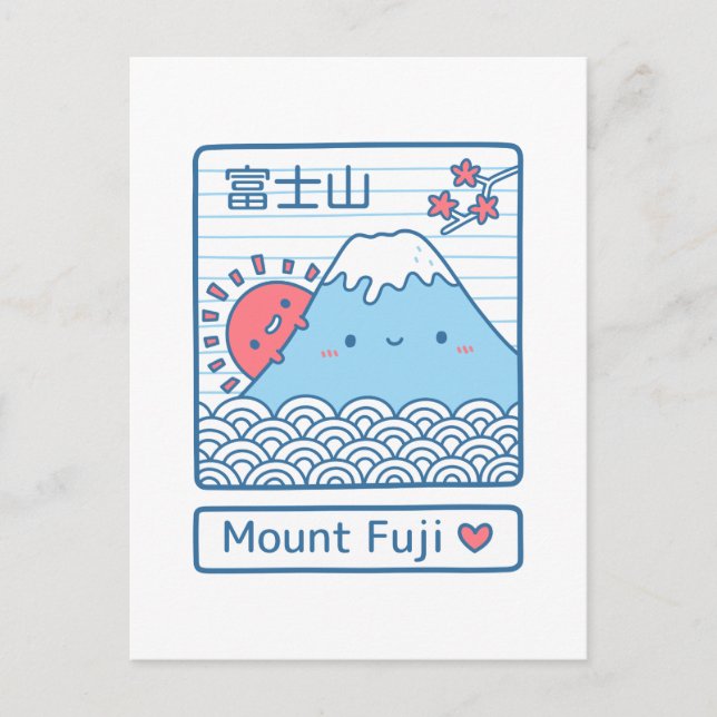 Carte Postale Mignon Love Mont Fuji Japon Doodle (Devant)