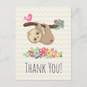 Carte Postale Mignon paresseux brun pendu à l'envers Merci