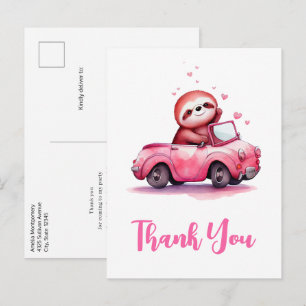 Carte Postale Mignon paresseux dans une décapotable rose Merci