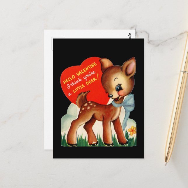 Carte Postale mignon renard vintage Valentine (Devant/Arrière en situation)