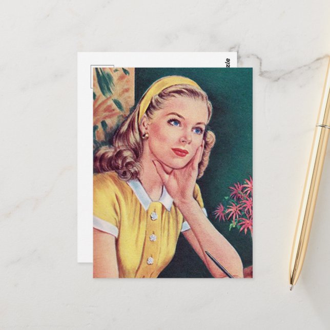 Carte Postale mignon rétro lettre vintage (Devant/Arrière en situation)