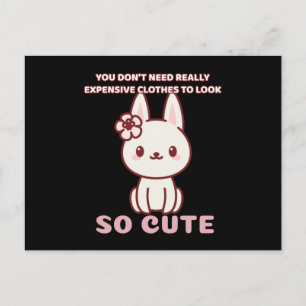 Carte Postale Mignon Tout petit Chat Rose Lapin Chien avec fleur