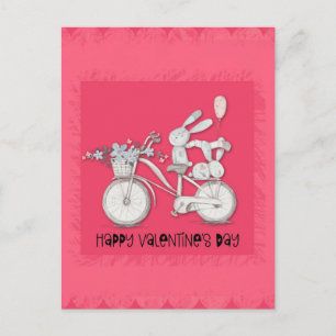 Carte Postale Mignonette lapin de la Saint Valentin sur un vélo