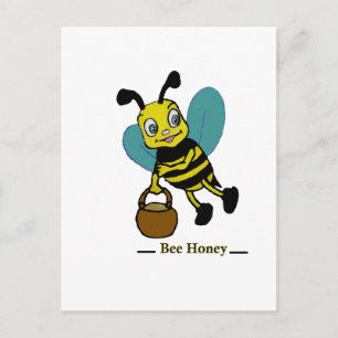 Carte Postale Mignonne abeille souriante aquarelle drôle 