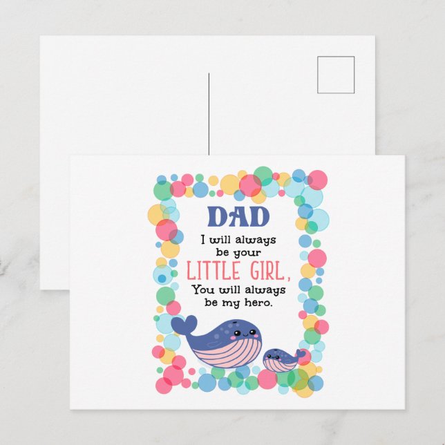 Carte Postale Mignonne Baleine Papa Je Serai Toujours Votre Peti (Devant / Derrière)