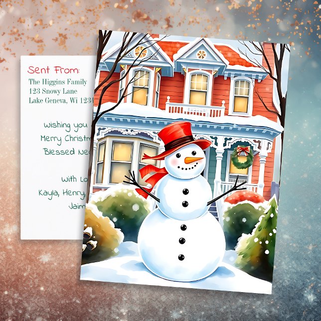 Carte Postale Mignonne bonhomme de neige en banlieue Noël (Créateur téléchargé)