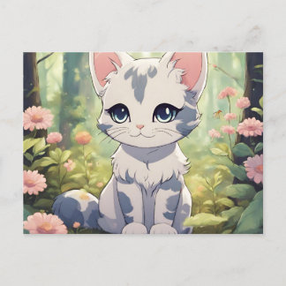 Carte Postale mignonne chatte anime pour amoureux de les chats