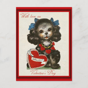 Carte Postale Mignonne Chien de la Saint-Valentin Vintage