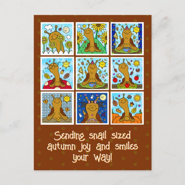 Carte Postale Mignonne Escargot Automne Joie Et Sourires Tombent (Devant)