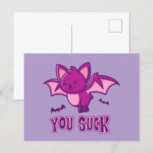 Carte Postale Mignonne et drôle Halloween chauves-chauves-souris