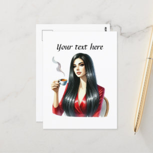 Carte Postale Mignonne femme de café ajouter du texte